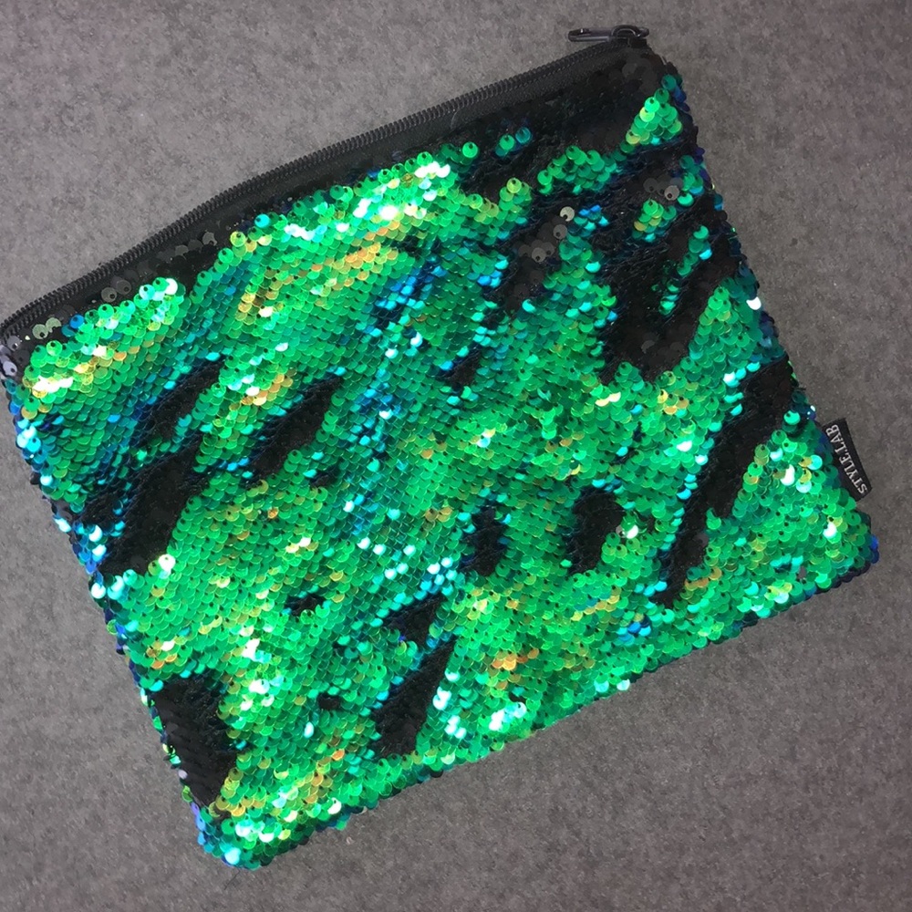Metallic Sea Green Double-Sided Sequin Clutch